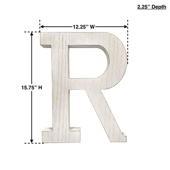 16" White Distressed Wood Letter R Tabletop Sculpture