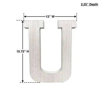 16" Distressed White Wash Wooden Initial Letter U Sculpture