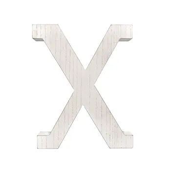 16" Distressed White Wash Wooden Initial Letter X Sculpture