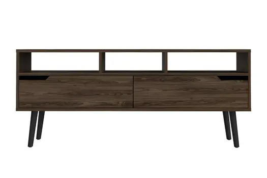 54" Dark Brown Wood Enclosed and Open Storage TV Stand