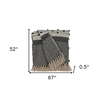 52" X 67" Beige and Black Woven Wool Throw Blanket