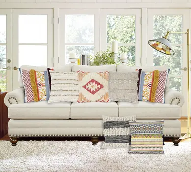 20" Beige Cotton Blend Throw Pillow