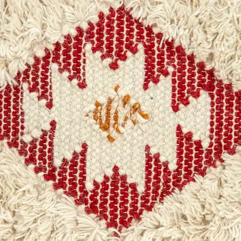 20" Beige and Orange Cotton Blend Throw Pillow With Fringe