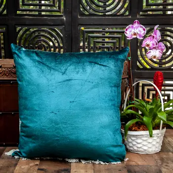 22" Teal Blue Cotton Blend Throw Pillow