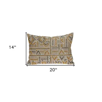 14" X 20" Beige Cotton Throw Pillow
