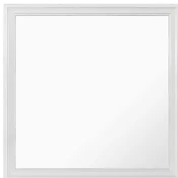 38" White Square Wood Framed Accent Mirror