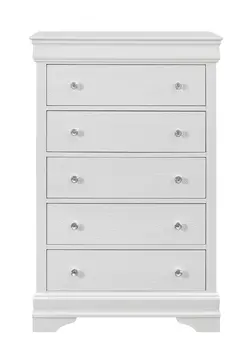 31" Metallic White Solid Wood Five Drawer Chest