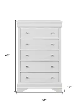 31" Metallic White Solid Wood Five Drawer Chest