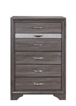 35" Grey Manufactured Wood Six Drawer Chest
