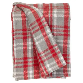 Red Woven Cotton Plaid Throw Blanket