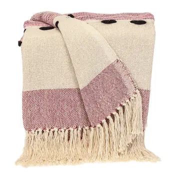 50" X 60" Purple and Ivory Woven Cotton Striped Throw Blanket with Tassels
