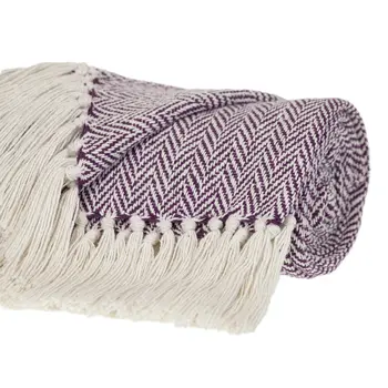 50" X 60" Purple and Ivory Woven Cotton Chevron Throw Blanket with Tassels