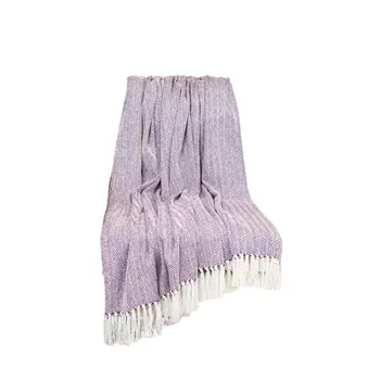 50" X 60" Purple and Ivory Woven Cotton Chevron Throw Blanket with Tassels