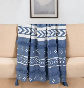 Blue Woven Cotton Striped Throw Blanket