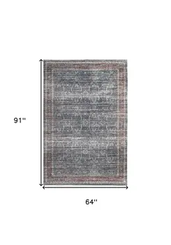 5' X 8' Blue Oriental Distressed Stain Resistant Area Rug