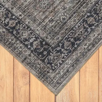 8' X 11' Gray and Ivory Oriental Power Loom Distressed Washable Area Rug