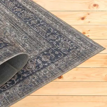 8' X 11' Gray and Ivory Oriental Power Loom Distressed Washable Area Rug