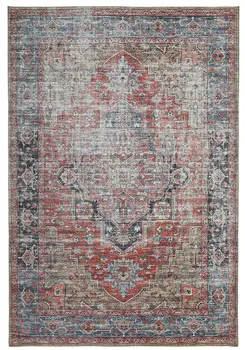 8' X 10' Blue and Ivory Oriental Power Loom Distressed Washable Area Rug