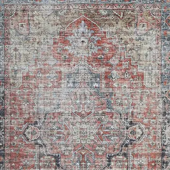 8' X 10' Blue and Ivory Oriental Power Loom Distressed Washable Area Rug
