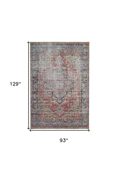 8' X 10' Blue and Ivory Oriental Power Loom Distressed Washable Area Rug
