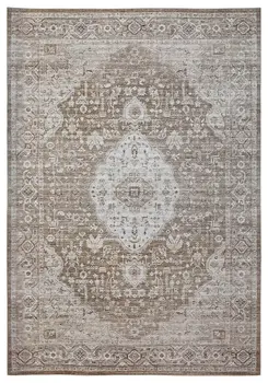 8' X 11' Beige Oriental Power Loom Distressed Stain Resistant Area Rug