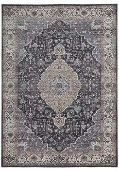 4' X 6' Black Oriental Power Loom Stain Resistant Area Rug