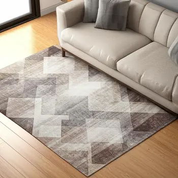 5' X 8' Brown Geometric Stain Resistant Area Rug