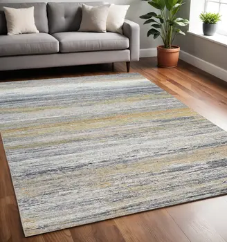5' X 8' Gold Abstract Stain Resistant Area Rug