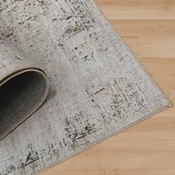 5' X 8' Beige Oriental Distressed Stain Resistant Area Rug