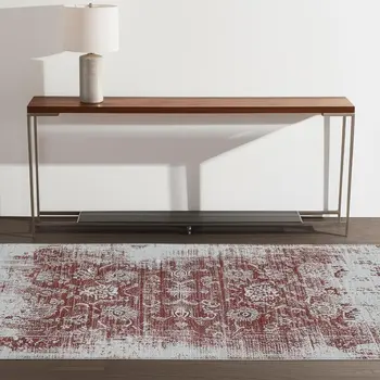 4' X 6' Rust Oriental Distressed Stain Resistant Area Rug