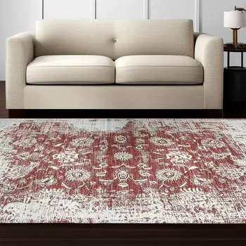 5' X 8' Rust Oriental Distressed Stain Resistant Area Rug