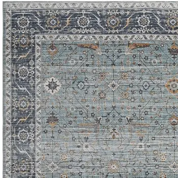 5' X 8' Sage Oriental Power Loom Stain Resistant Area Rug