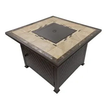 50000 BTU 40" Black And Brown Steel Propane Square Fire pit table With Cover