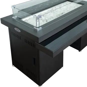 50000 BTU 52" Black And Clear Glass, Steel Propane Rectangular Fire pit table With Cover