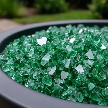 Green Round Reflective Fire Pit Glass