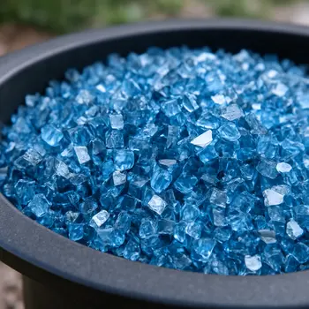 Sky Blue Round Reflective Fire Pit Glass