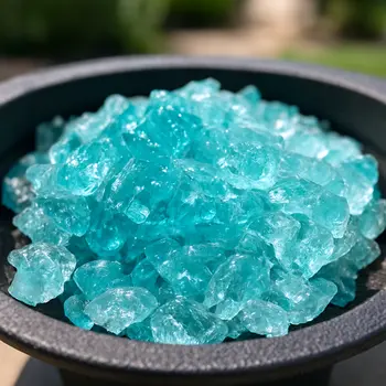 Aqua Round Reflective Fire Pit Glass