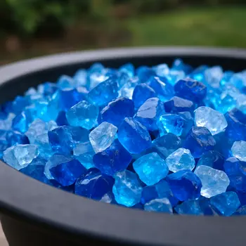 Blue Round Reflective Fire Pit Glass
