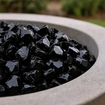 Black Round Reflective Fire Pit Glass