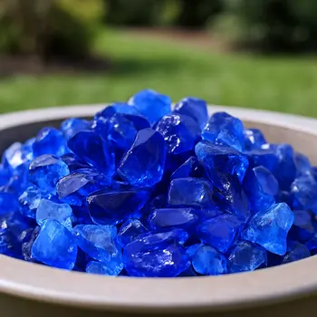 Blue Round Reflective Fire Pit Glass