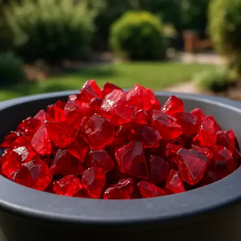 Red Round Reflective Fire Pit Glass