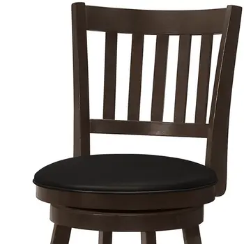 Set of Two 23" Black and Espresso Faux Leather and Solid Wood Counter Height Swivel Bar Chairs