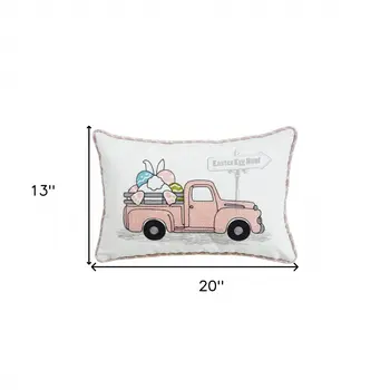 13" X 20" Pink and White Easter Egg Hunt Easter Easter Bunny Throw Pillow