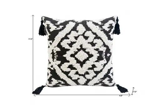 17" Black and White Throw Pillow with Tassels