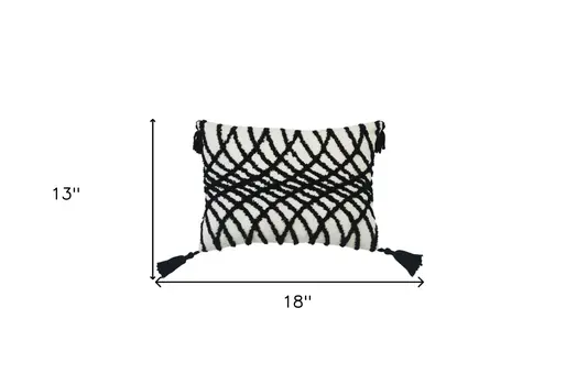 13" X 18" Black and White Throw Pillow with Tassels