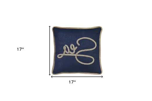 17" Navy Blue and Brown Sea Throw Pillow with Embroidery