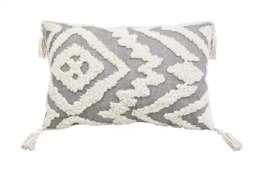 13" X 20" Gray and White Throw Pillow with Tassels