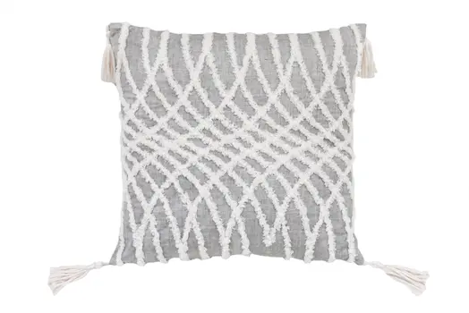 17" Gray and White Throw Pillow with Tassels