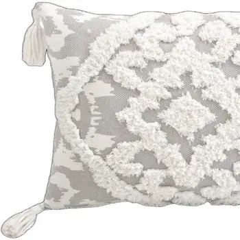 13" X 18" Gray and White Throw Pillow with Tassels