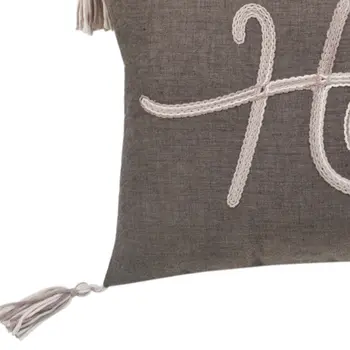 13" X 20" Gray and White Home Throw Pillow with Tassels